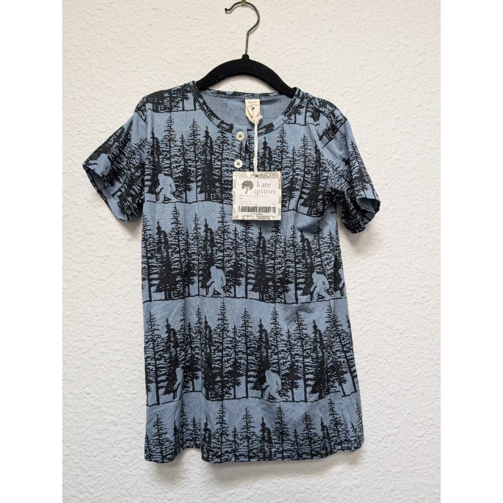 Kate Quinn Modal Blue Sasquatch Short Sleeve Henley Tee 7Y PNW Kids Shirt